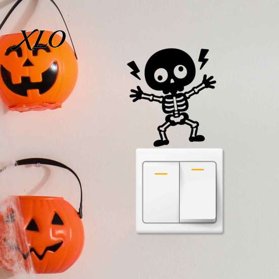 Living Room Switch Decal Electric Shock Skeleton Sticker, Cartoon Wall Decoration Self Adhesive Light for Bedroom Halloween Decorative Sticker
