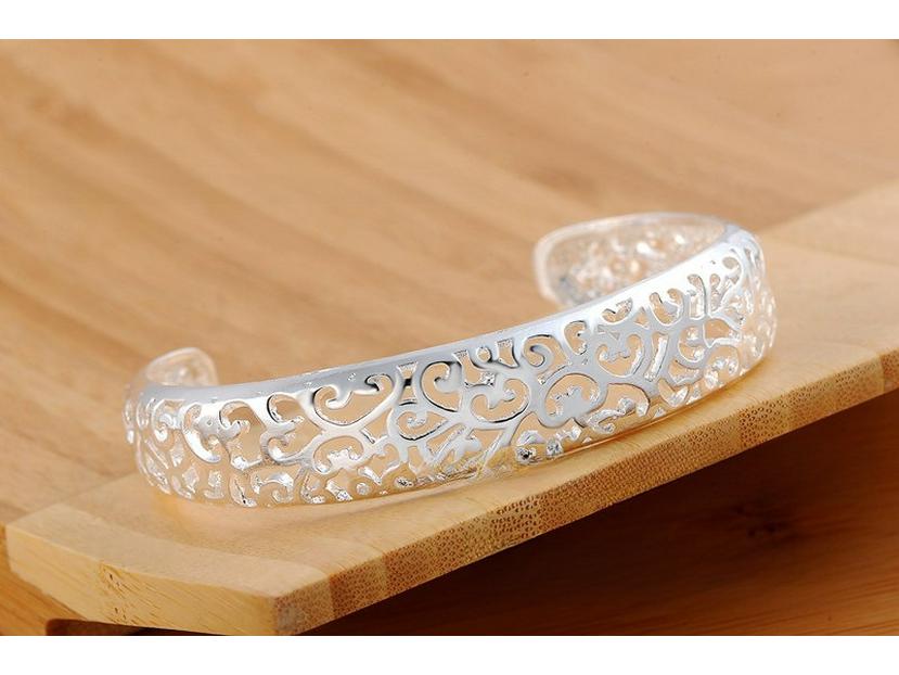 Модный корейский серебряный браслет с полым краем B144