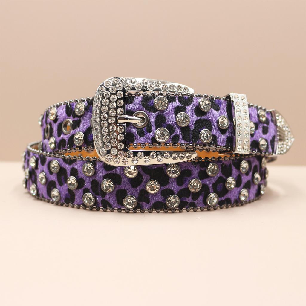 Cross Belt Leopard Print Western Rhinestone Belt Personalized Denim Woman Rivet Jeans Belt