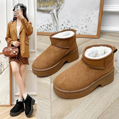 Новые туфли на высокой платформе, зимние сапоги, женская хлопковая обувь, трендовый бренд, модные ботильоны, зимние теплые, короткий плюш, Mujer