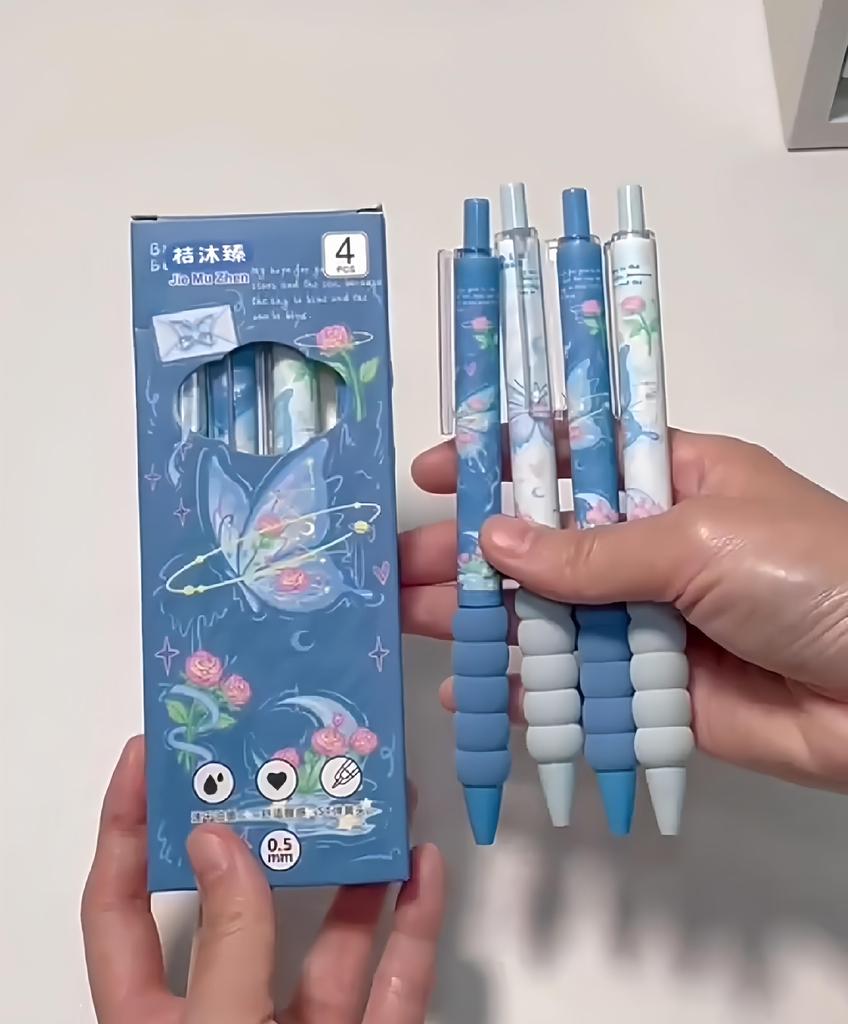 4 шт. Гелевые ручки-автоматы «Бабочка» с плавным письмом и удобным захватом 0,5 мм, черные чернила, офисные канцелярские товары для письма