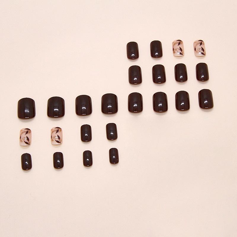 Retro brown fine flash leaves versatile and white ins wind removable manicure nail pieces 24 pieces