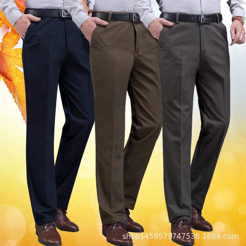 Мужские дышащие повседневные брюки, хлопковые легкие прямые брюки с высокой талией для мужчин, удобная посадка, свободные деловые рабочие классические брюки с карманом