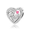 Copper Heart Shaped Warm Family Mom Charm Beads Fit Original Bracelets Fine Diy Mother'S Day Jewelry Gifts