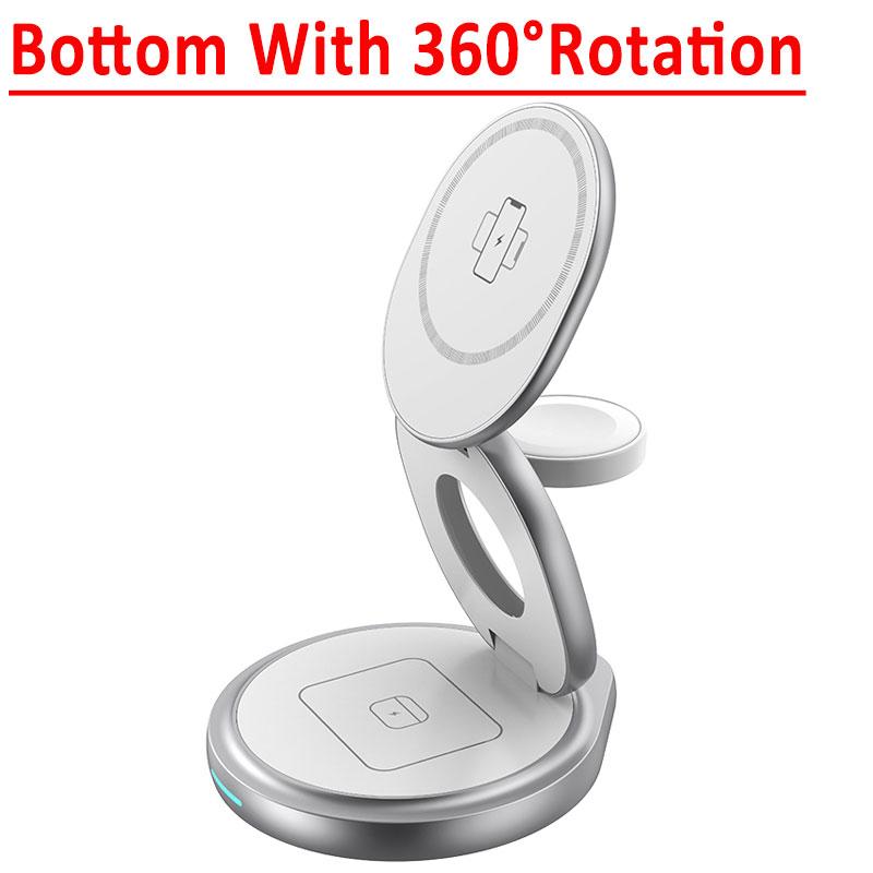 Складная магнитная беспроводная зарядная подставка мощностью 30 Вт для iPhone15 14 13 12 Pro Max Watch Airprods Pro 3 в 1, быстрая зарядная станция