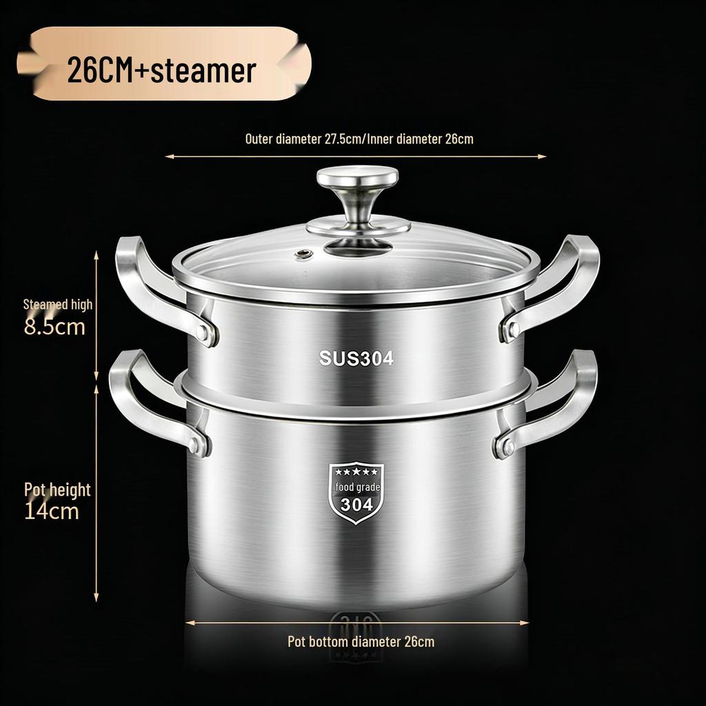 Супница из нержавеющей стали 316L с ручками - Антипригарная, для варки на пару, готовки и тушения на индукционных плитах