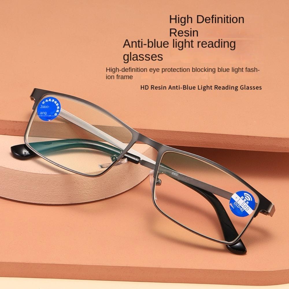 Portable Metal PC Reading Glasses Decorative Glasses Rectangle Frame Glasses Grey Anti Eyestrain Reading Glasses Readers