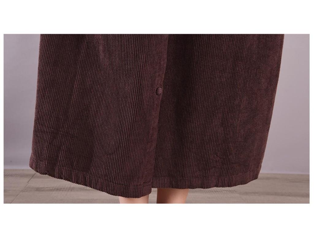 2025 Весна/Осень Ретро Вельветовое Свободное Платье с Длинным Рукавом Однотонное