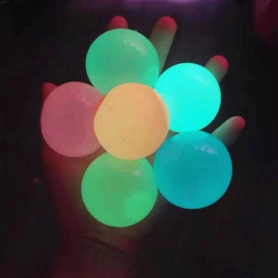 4/8/6/12Pcs Luminous Sticky Ball Glow-in-the-dark Wall Ceiling Sticky Ball TPR Anxiety Relief Stress Ball Fidget Toy Stocking Stuffer Gift