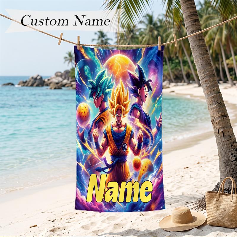 Dragon Ball Custom Name Printed Beach Towel Personalized Soft Towel For Swimming Beach Travel