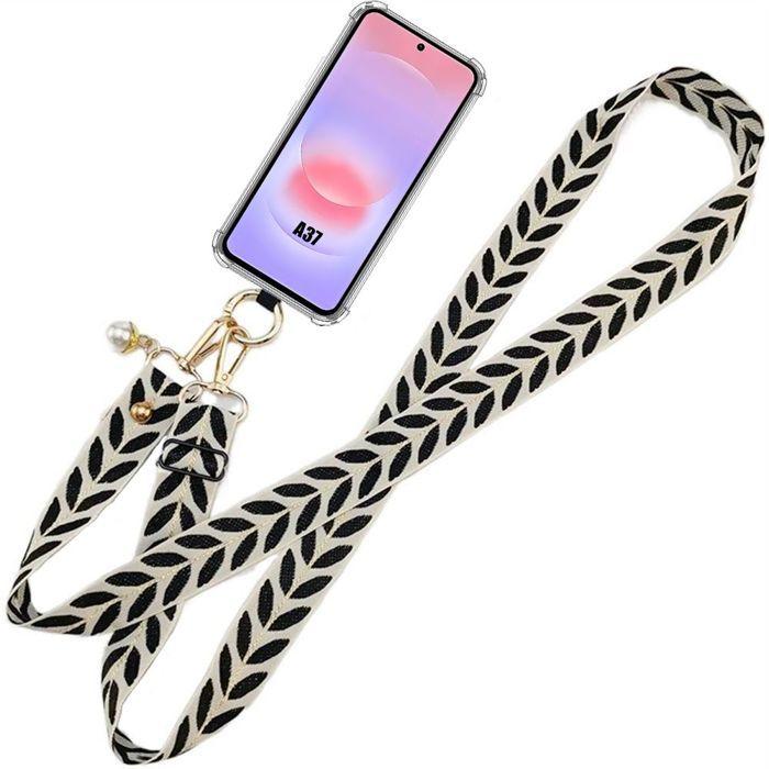 Coque pour Samsung Galaxy A37 5G, Silicone Antichoc Anti-Rayures avec Bandoulière Noire Amovible