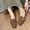 Мода 2024 года, женские туфли на плоской подошве, весенний стиль, металлическая пряжка, мягкая подошва, неглубокий носок, женская повседневная офисная женская удобная обувь