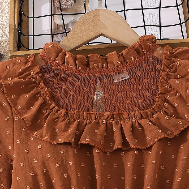 Детское платье-принцесса с длинным рукавом, кружевной отделкой с помпонами и приталенным силуэтом - Коллекция Осень/Зима