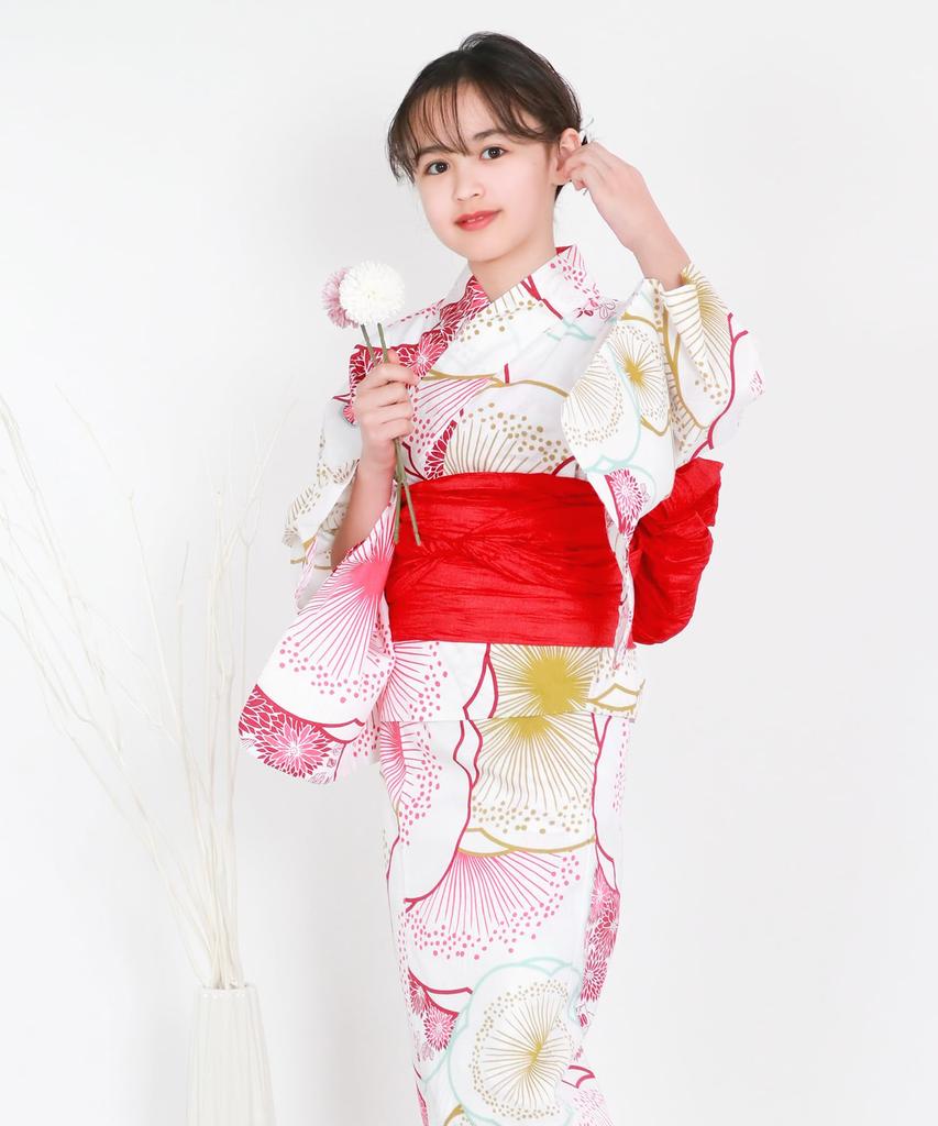 Юката комплект для девочек в стиле ретро с изменяемым плетением, комплект из 3 предметов, Heiko C, цвет сливы [KYOETSU] (Юката, Оби, Гета) (140 см, 6 слоев Эдо)