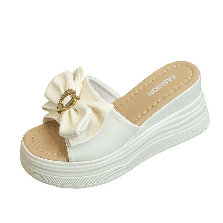 Туфли на высоком каблуке женские летние на толстой подошве верхняя одежда модные фея ветер наклонный каблук одно слово перетаскивание универсальный бант маффин классные тапочки