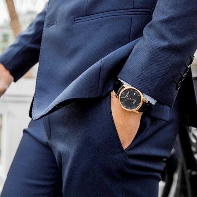 Tissot Le Locle Автоматический Механический Механизм Водонепроницаемые Часы с Отображением Даты Мужские Часы Черная Сталь Кожа T006.408.36.057.00