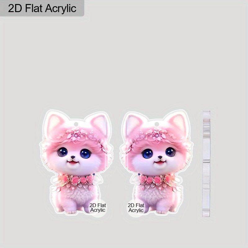 2D Flat Pink Cat Earrings Cute Cat Pattern Acrylic Dangling Earrings Pet Lover Accessories Gift