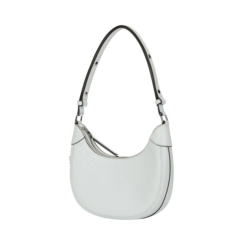 Tory Burch T Monogram Logo Print Zipper Closure Leather Crescent Bag Women Handbags Ice-Blue 158514-466