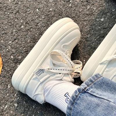 Мода 2024 Чисто Белые Туфли для Женщин Платформа Милый Круглый Носок Универсальные Кроссовки из ПУ Кожи Спортивные Повседневные Вулканизированные Zapatillas