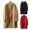 Женское длинное шерстяное пальто с капюшоном, однобортное, повседневное, тренч из смесовой шерсти с карманами, осенне-зимняя верхняя одежда