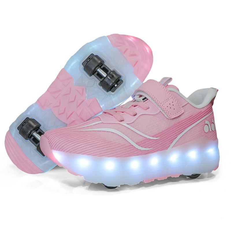 Самоходные роликовые коньки, четырехколесная студенческая версия с колесами, обувь, детские роликовые коньки, выдвижные двухколесные кроссовки на липучках