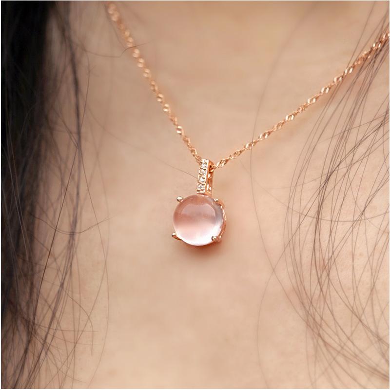 Feminine Natural Pink Crystal Pendant Muse Hibiscus Stone Pendant Inlaid Necklace Silver Plated Jewelry