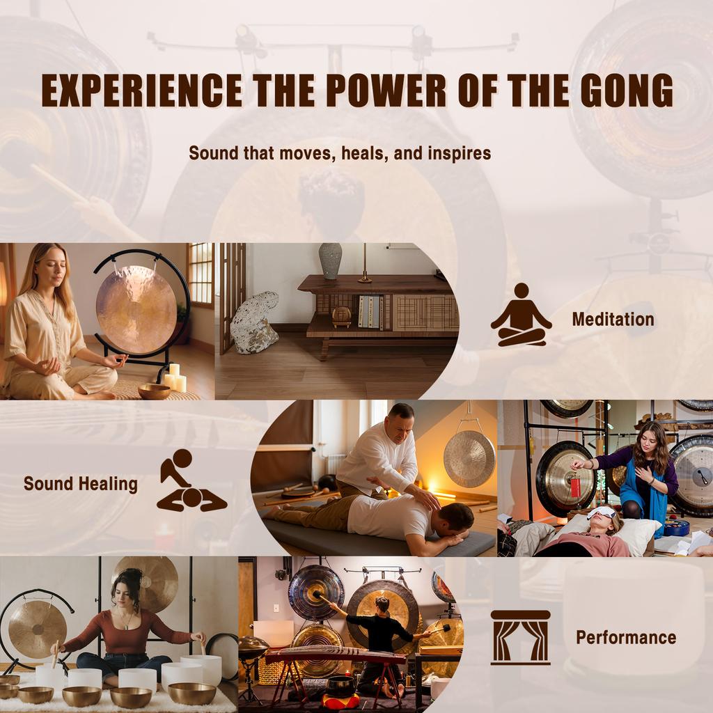 1 Set Chinese Feng Gongs with Stand and Mallet Mini Desktop Gong Chinese Table Gong for Home Decor Housewarming Blessing