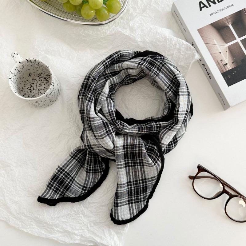 Шелковый шарф новый литературный идиллический сумка головной платок повязка шарф шарф маленькая шаль мода клетчатый треугольный шарф завязанный на талии