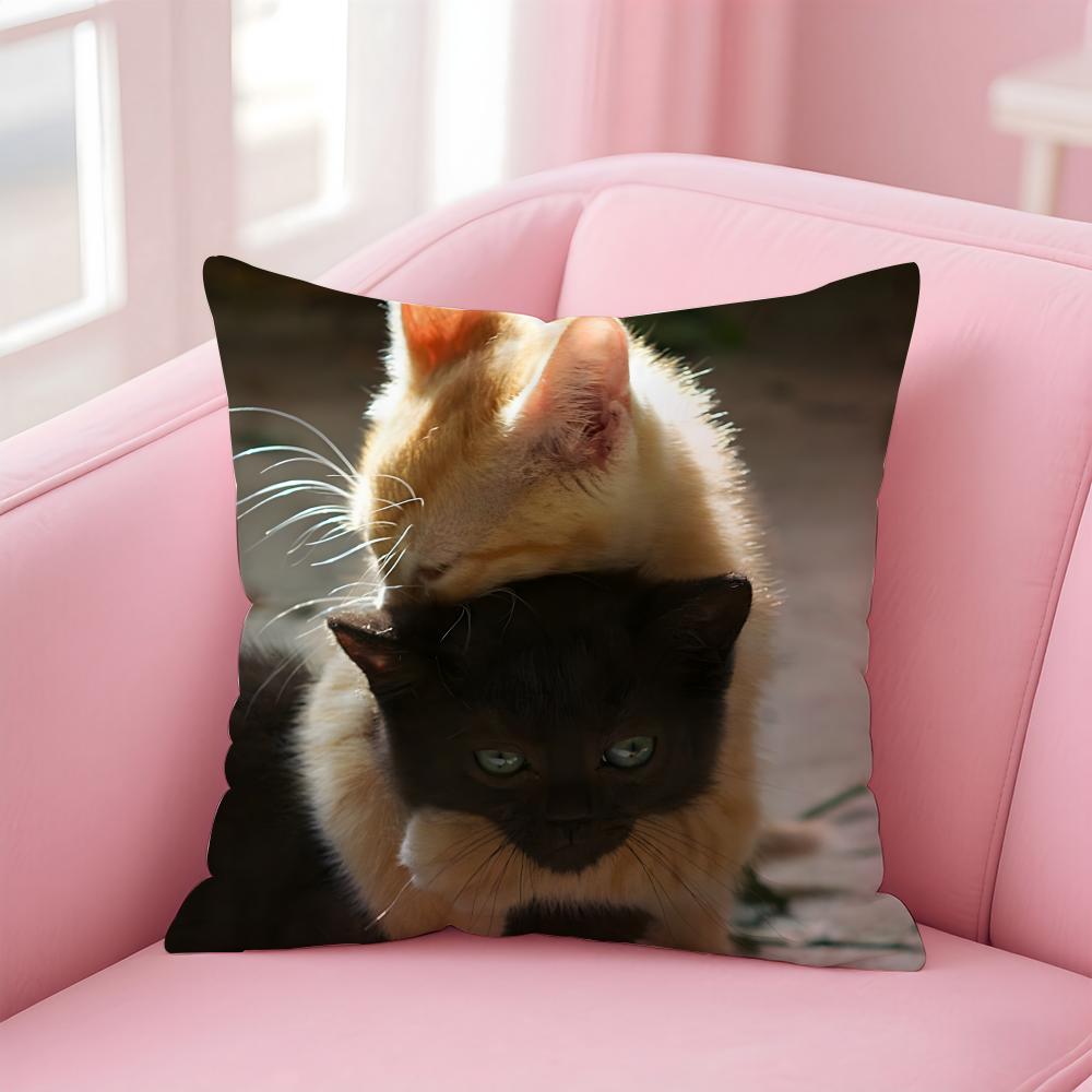 LLittle Black Cat Couple Cushion Cover Pillow Case Soft Friendly Fabric Concealed Zipper