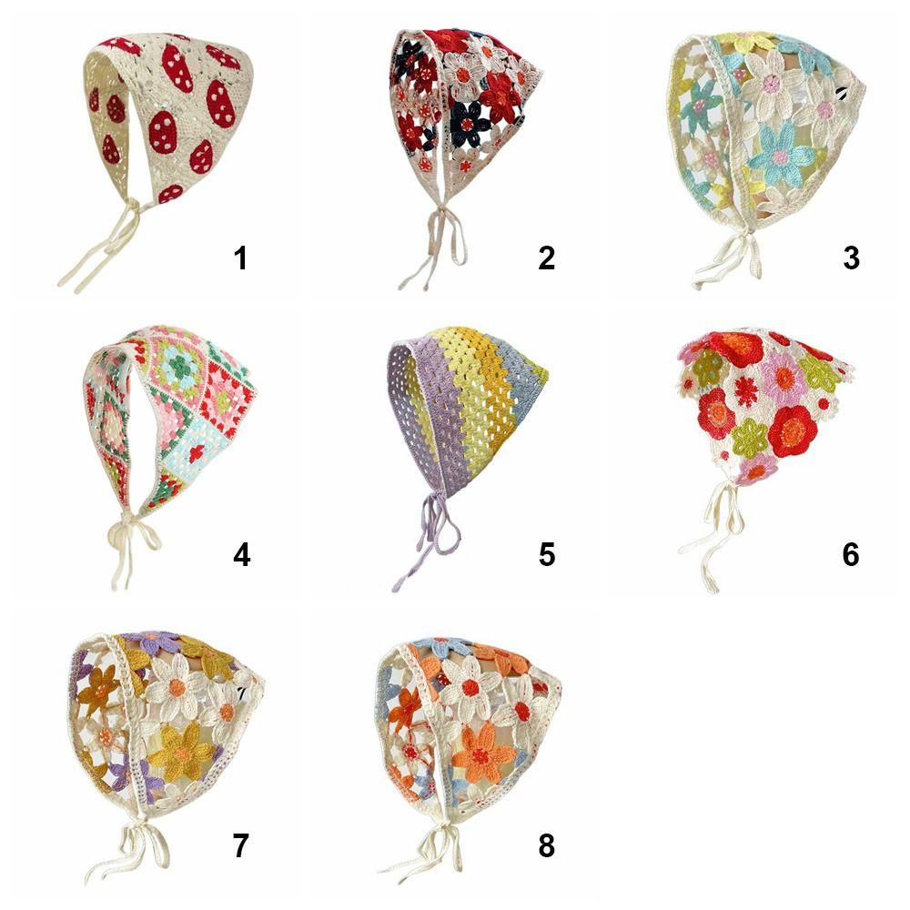 Little Daisy Crochet Triangle Headscarf French Retro Triangular Turban Scarf  Women Girls