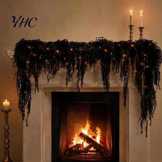 Horror Atmosphere Seasonal Ornaments Halloween Lighted Creepy Vine Garland with LED Light, Waterproof Faux Black Branch Spooky Decoration for
