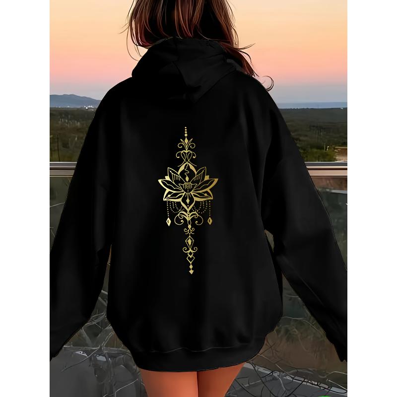 Polyester Women's Trendy Graphic Hoodie Adjustable Drawstring