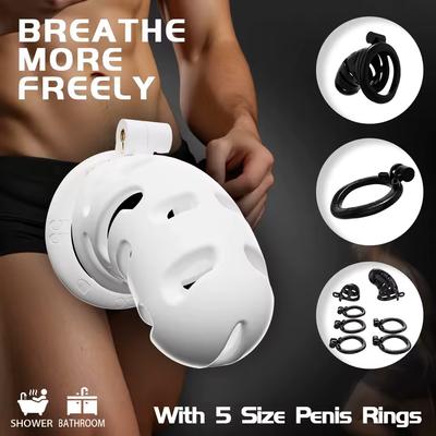 Мужские взрослые игрушки-новинки Мужской замок на пенис Набор клетки целомудрия Запирающееся кольцо на член Дышащее кольцо на член Устройство для ограничения пениса