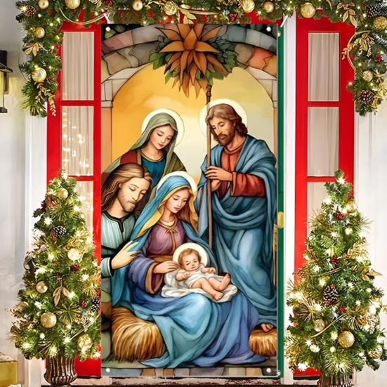 Рождественский вертеп, баннер с изображением Иисуса, святая ночь, рождественский дверной знак, религиозный декоративный фон