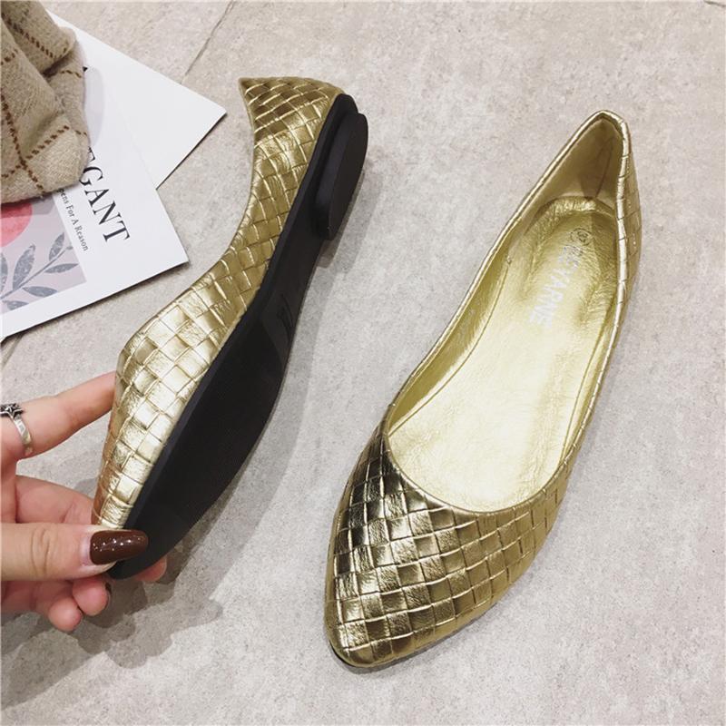 2024 Женские балетки плетеные золотисто-серебряные туфли с острым носком дышащие слипоны летние большие размеры 35 41