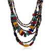 Trendy Choker Necklace Exaggerated Multicolor Bead Tassel Wood Bib AVE
