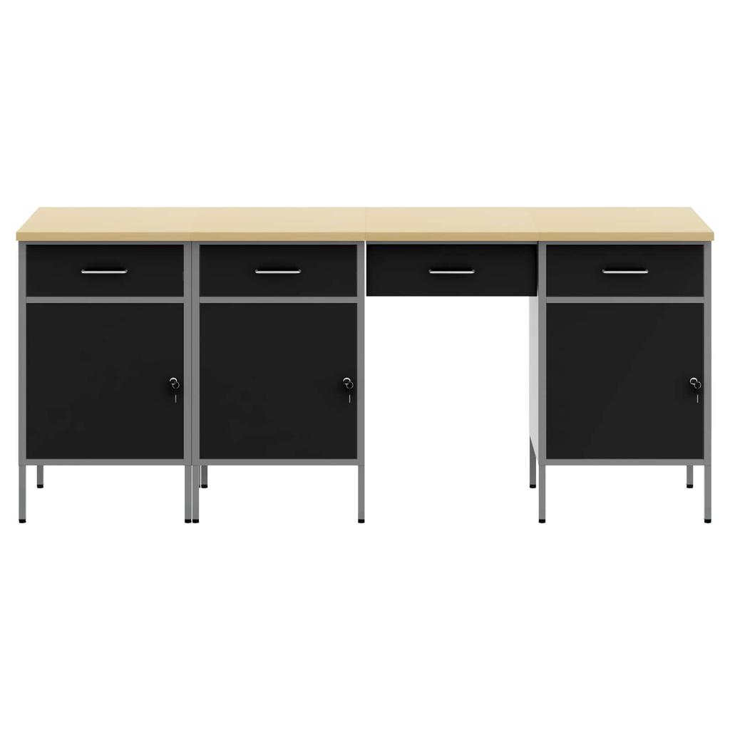 Workbench with Storage 4 pcs Black Engineered Wood and Steel