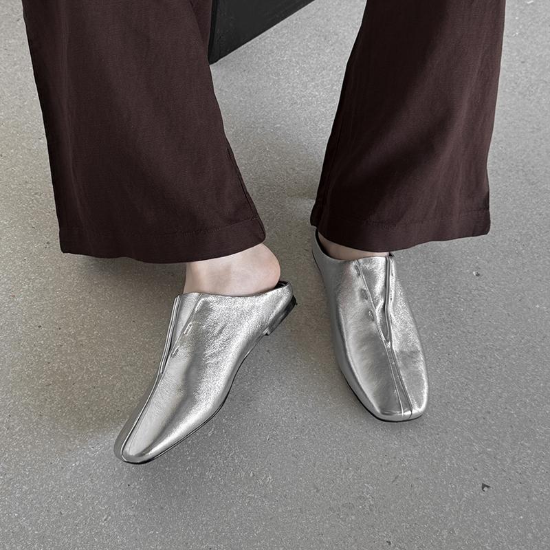 Мода 2025 Новая Мода Туфли-балетки с квадратным носком Женские Весна Лето Офис Леди Вечеринка Обувь из натуральной кожи Женские Шлепанцы Мюли