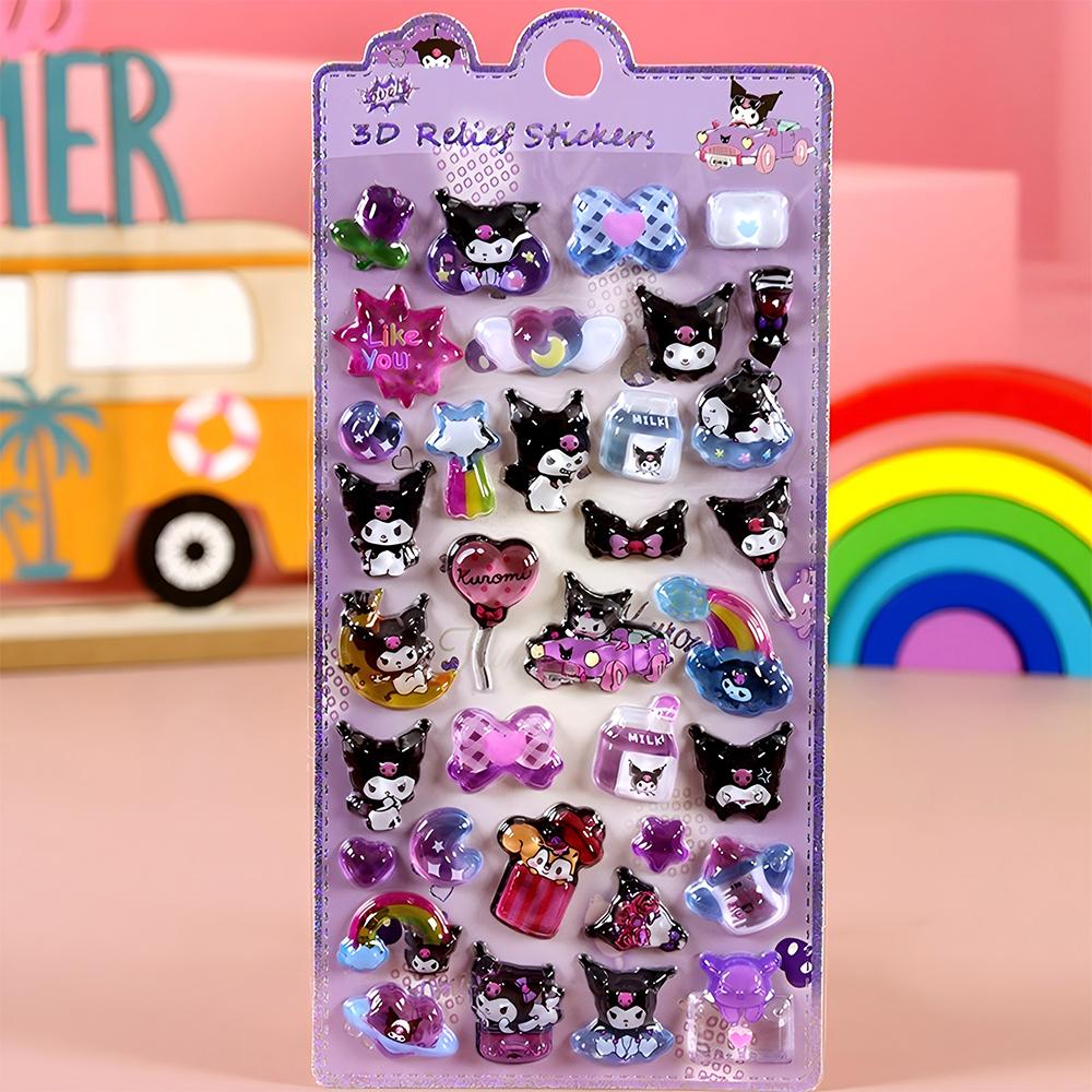 Kawaii Kuromi Pochacco Cinnamoroll Crystal Stickers Sanrio 3D Relief Decals Cute Decorative Stationery Planner Phone Case