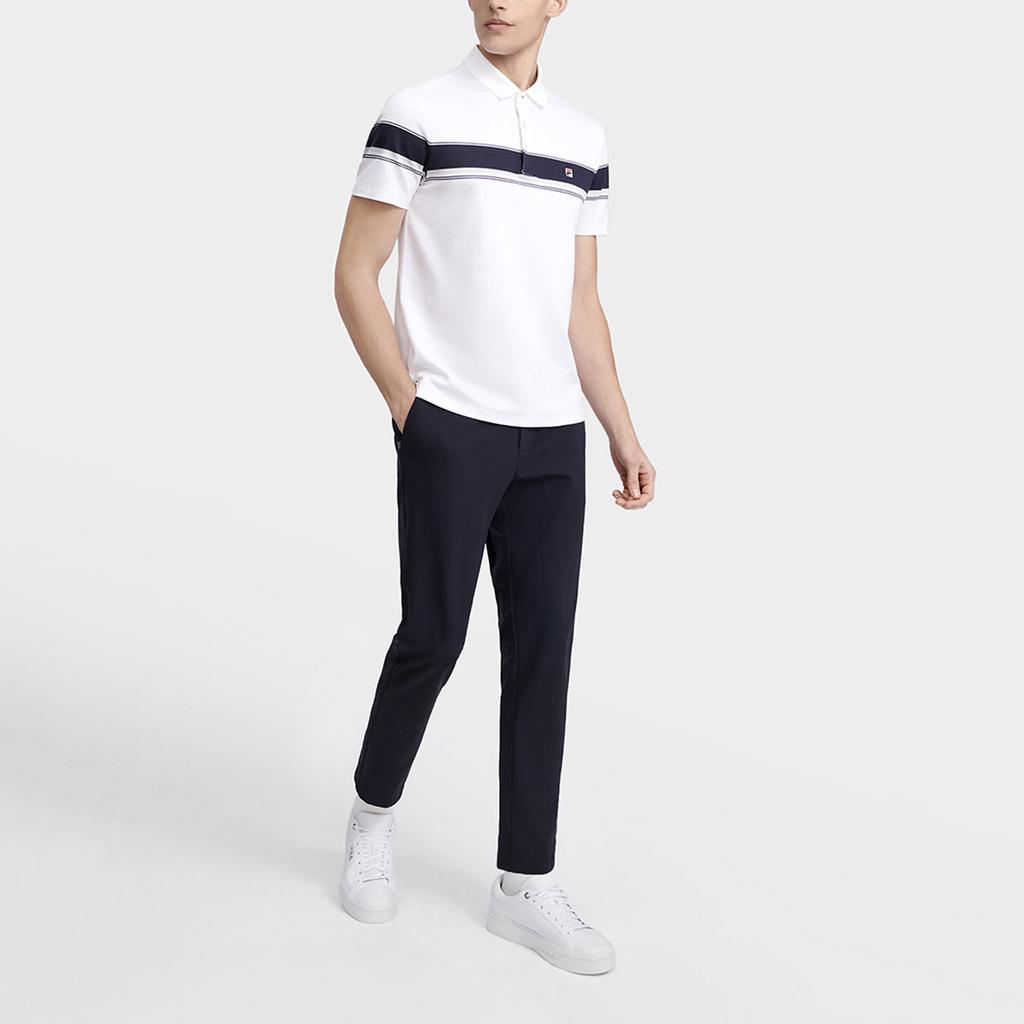 Fila Полосатая повседневная футболка-поло с коротким рукавом для мужчин Футболки-поло Стандартный-Белый F11M321105BWT