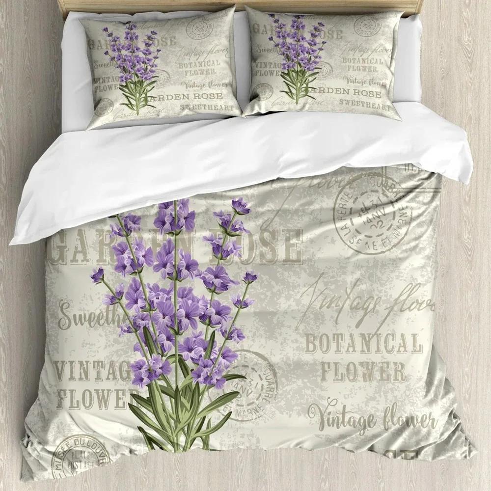 Комплект пододеяльника лавандового цвета, Пастельный васильковый свадебный классический дизайн, Нежный цветочный принт, Свадебный декор, Постельный комплект, Фиолетовый, Белый, Розовый