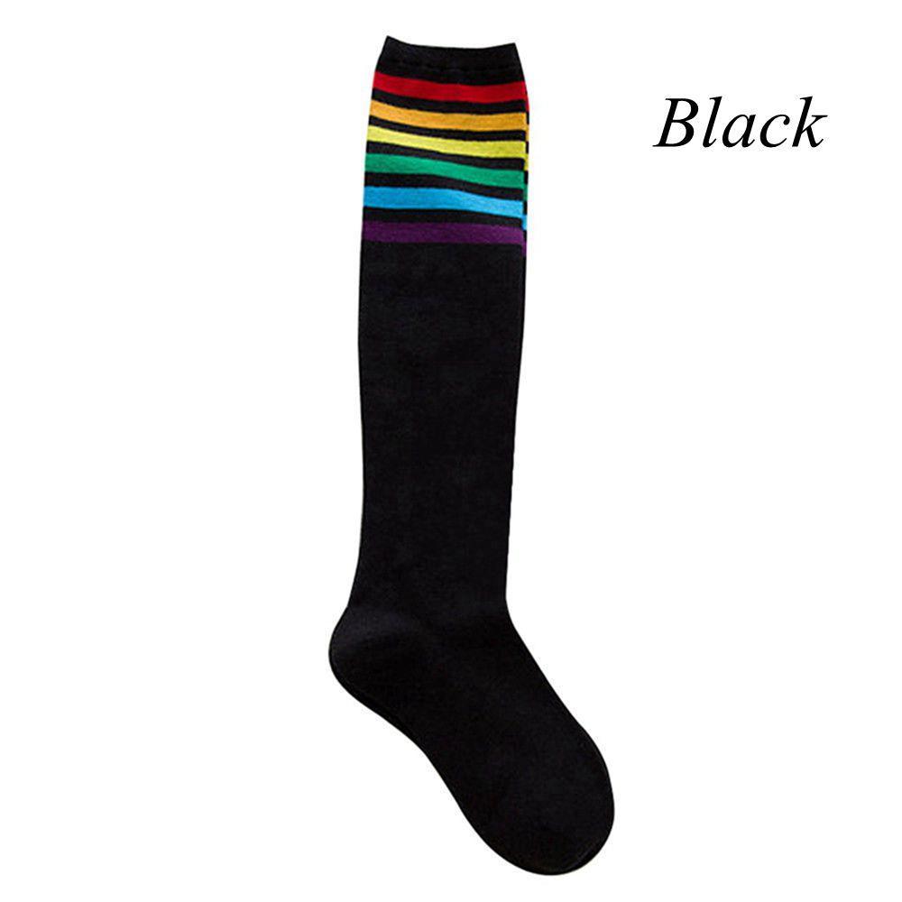Soft Knee Over Thigh High Football Socks Long Hosiery Stocking Rainbow Stripe