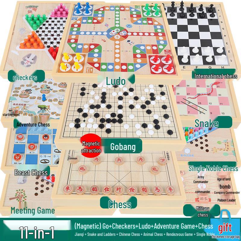 Магнитная игра 5-в-1: Го, Пять в ряд, Шашки (летающие), Шашки (обычные), Китайские шахматы - Образовательное развлечение для детей