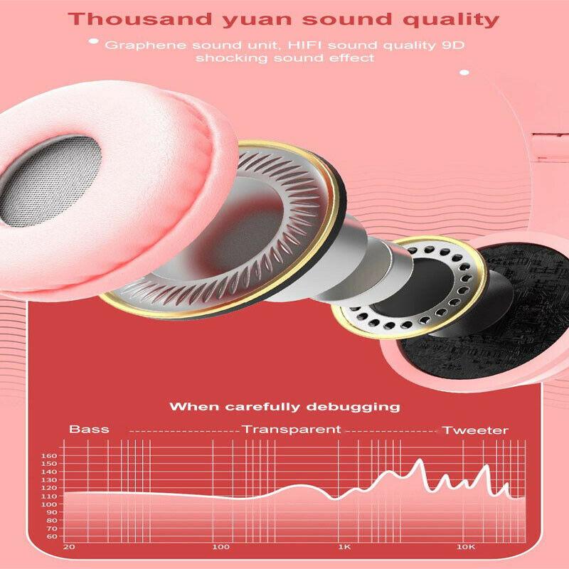 Беспроводные Bluetooth 9D HIFI милые светодиодные наушники с кошачьими ушками и шумоподавлением, складная стереогарнитура, игровая гарнитура