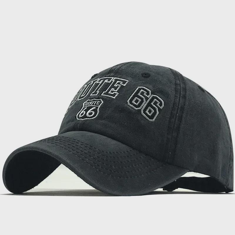 Summer Pure Cotton Old Washed Baseball Cap with Route 66 Embroidery - European and American Style Sun Hat