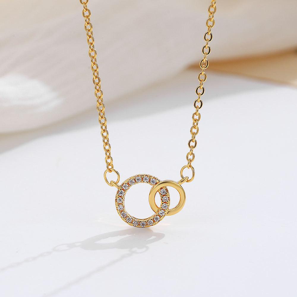 Elegant Double Ring Zircon Pendant Necklace - Versatile, Fashionable Clavicle Chain and Unique Gift