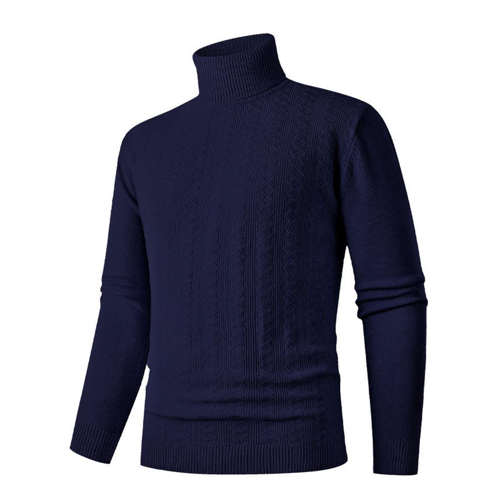 Men's Casual Solid-color High-collar Knitted Sweater, Men's Warm Base Knitted Pullover Sweater