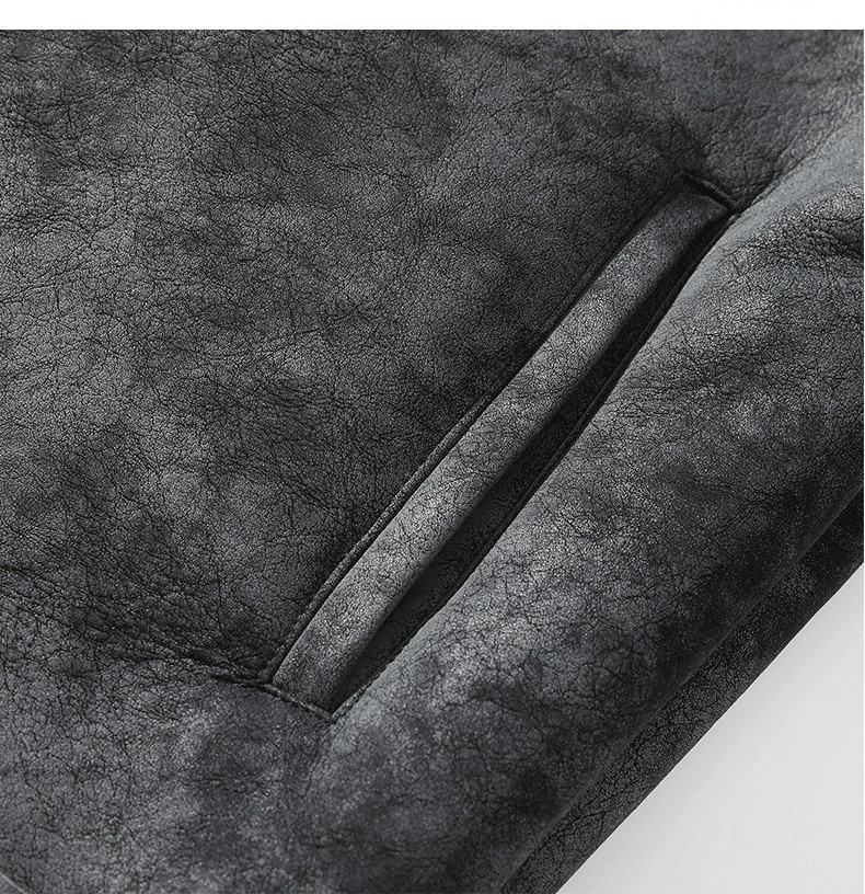 JK2035 Мужская куртка большого размера из кожи и меха с лацканами - Утепленная бархатная для осени/зимы