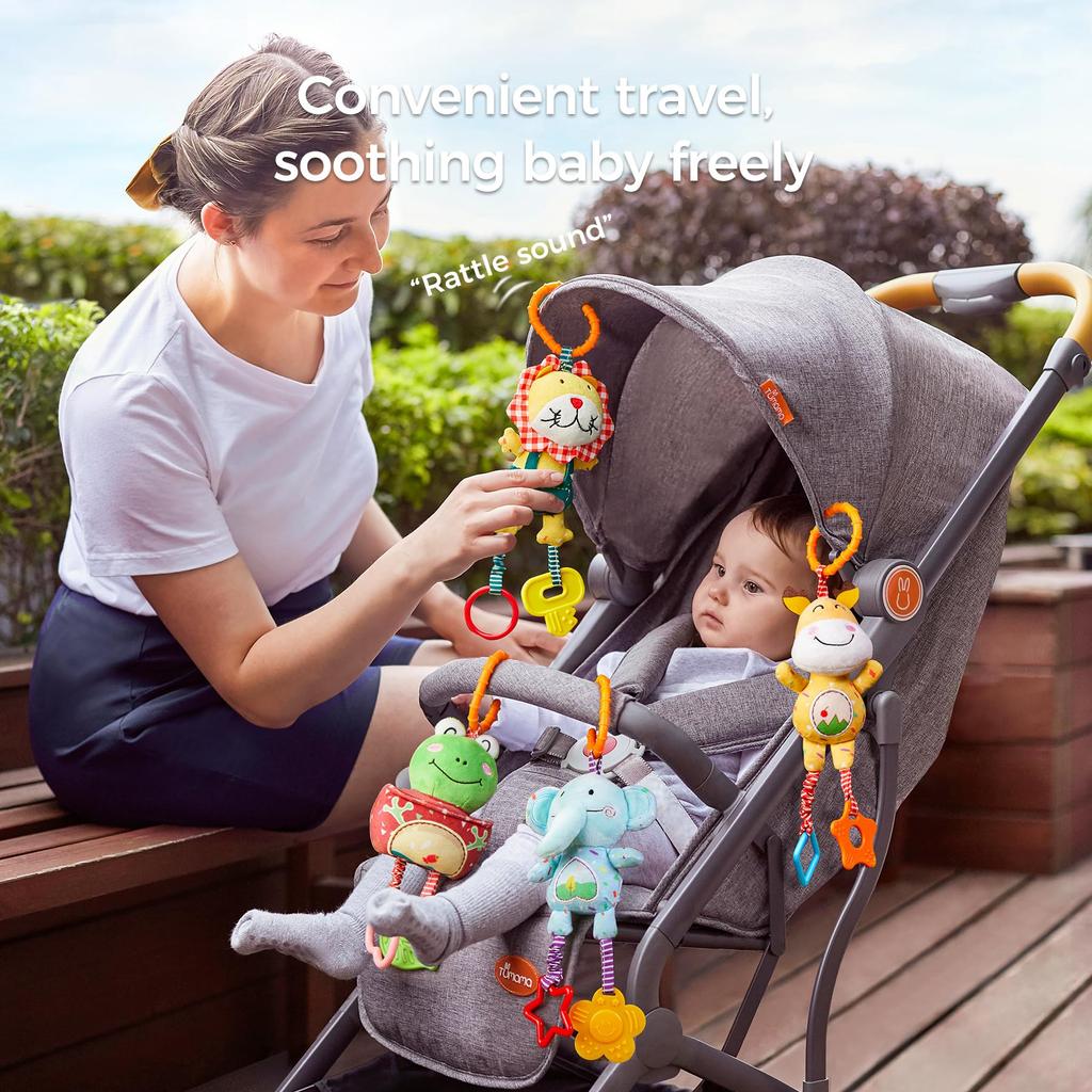 TUMAMA Baby Toys for Months Handbell Baby Rattle Soft Plush Early Development Stroller Toys Infant Newborn Birthday Gift 4 Pack 0/3/6/9/12
