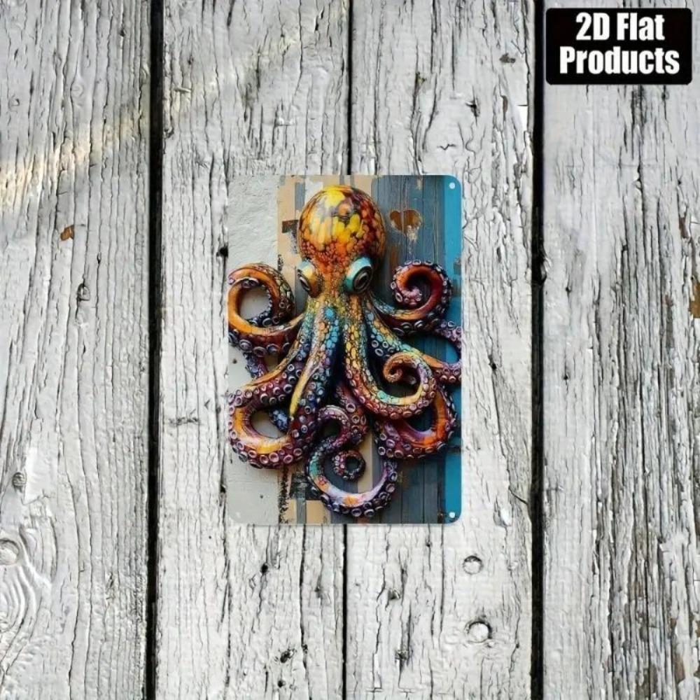 Vintage Octopus Metal Sign 2D Wall Art Nautical Home Decor
